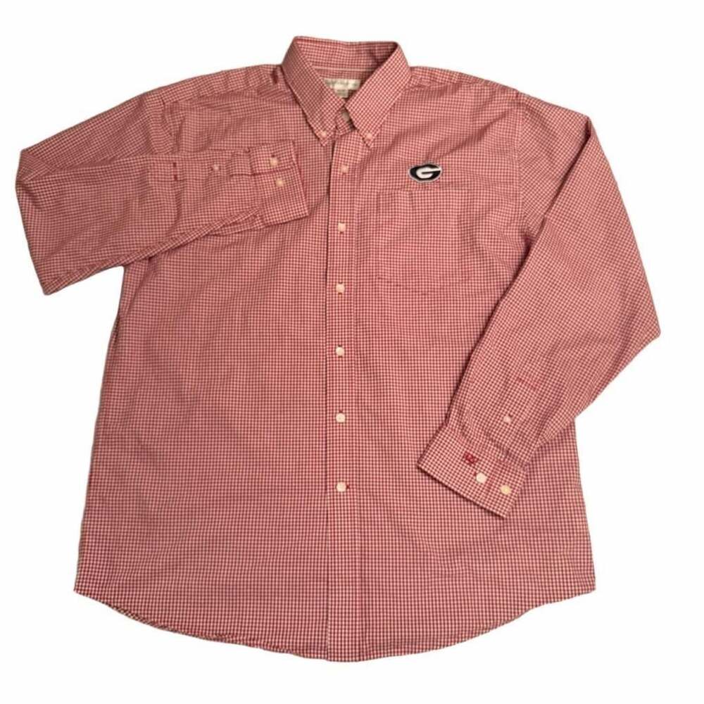 Cutter & Buck Georgia Bulldogs Red Gingham Long Sleeve Button-Down Shirt